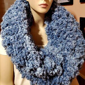 Blue Chunky Oversized Crochet Infinity Scarf, Handmade never worn